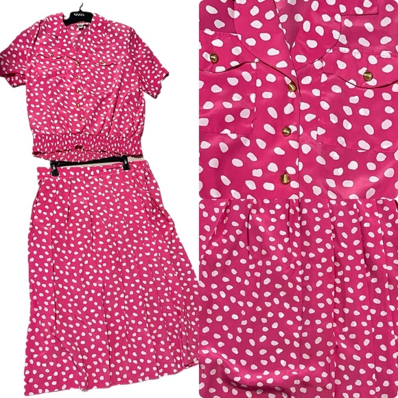 Lindsey Blake Dresses & Skirts - Vintage Lindsey Blake Pink & White Polka Dot 2 Piece Skirt & Blouse Set